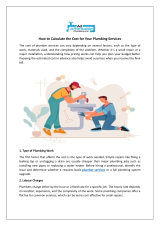 How to Calculate the Cost for Your Plumbing Services