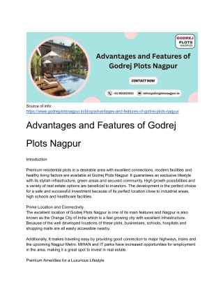 Advantages and Features of Godrej Plots Nagpur