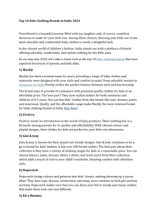 Top 10 Kids Clothing Brands in India 2024