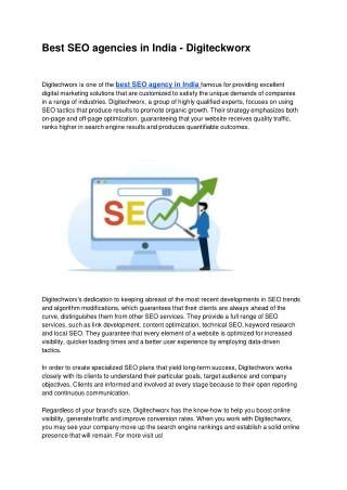 Best SEO agencies in India - Digiteckworx
