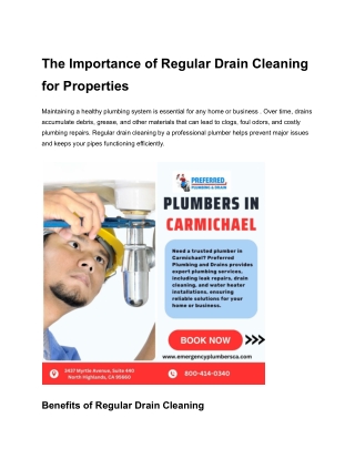 The Importance of Regular Drain Cleaning for Properties