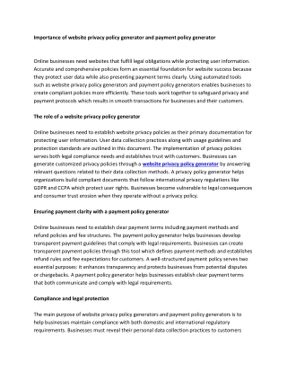 Importance of website privacy policy generator and payment policy generator
