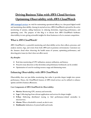 Driving Business Value with AWS Managed Services & CloudWatch