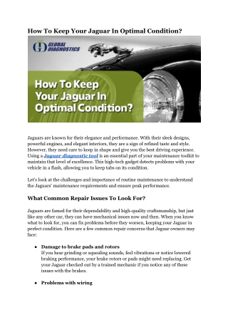 How to Keep Your Jaguar in Optimal Condition: Maintenance Tips — Global Diagnost