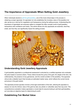 The Importance of Appraisals When Selling Gold Jewellery