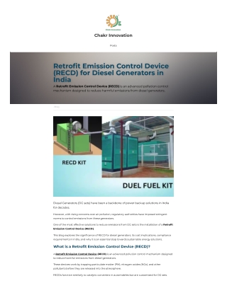 Retrofit Emission Control Device (RECD) for Diesel Generators in India