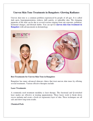 Uneven Skin Tone Treatments in Bangalore Glowing Radiance