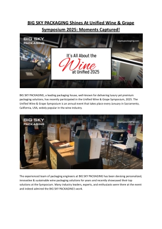 BIG SKY PACKAGING Shines At Unified Wine & Grape Symposium 2025 - Moments Captured