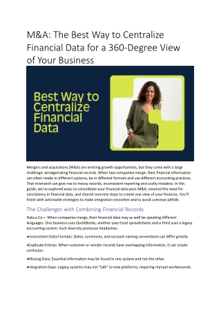 m a the best way to centralize financial data