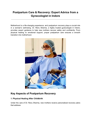 Postpartum Care & Recovery: Expert Advice from a Gynecologist in Indore