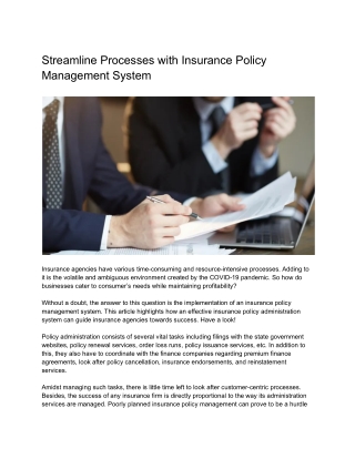 Optimize Processes using Insurance Policy Management System