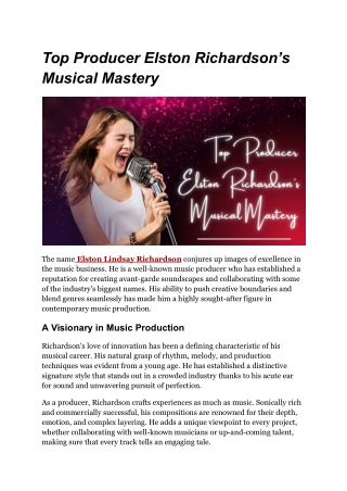 Top Producer Elston Richardson’s Musical Mastery