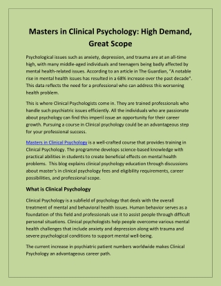 Masters in Clinical Psychology High Demand, Great Scope