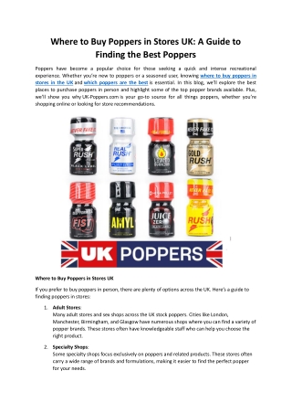 Where to Buy Poppers in Stores UK