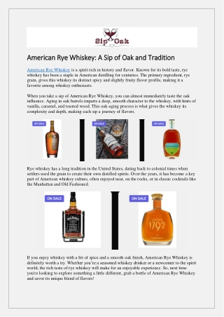 American Rye Whiskey: A Sip of Oak and Tradition