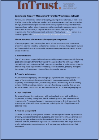 Commercial Property Management Toronto: Why Choose InTrust?