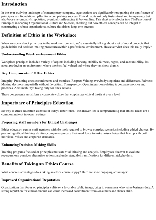 The Role of Ethics in Shaping Organizational Culture and Success
