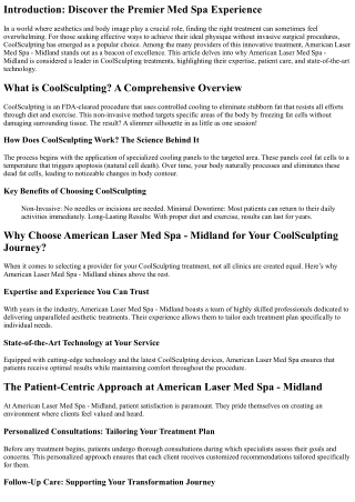 Why American Laser Med Spa - Midland is a Leader in CoolSculpting Treatments