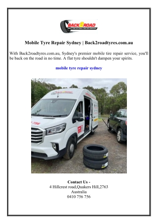 Mobile Tyre Repair Sydney  Back2roadtyres.com.au