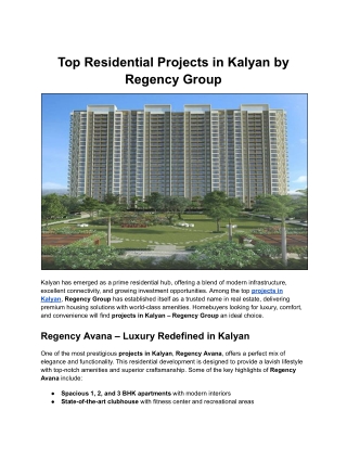 top residential projects in kalyan by regency
