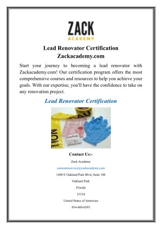 Lead Renovator Certification Zackacademy