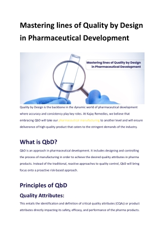 Mastering lines of Quality by Design in Pharmaceutical Development