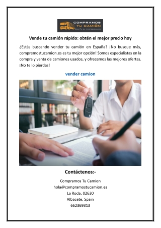 Vende tu camión rápido: obtén el mejor precio hoy