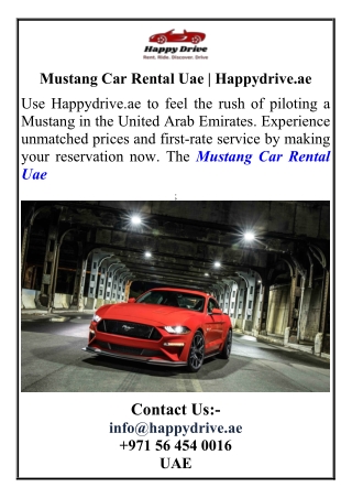 Mustang Car Rental Uae  Happydrive.ae