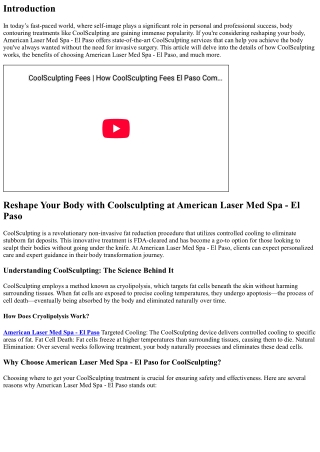 Reshape Your Body with Coolsculpting at American Laser Med Spa - El Paso