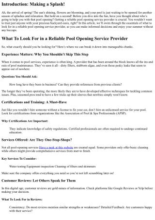 What To Look For in a Reliable Pool Opening Service Provider