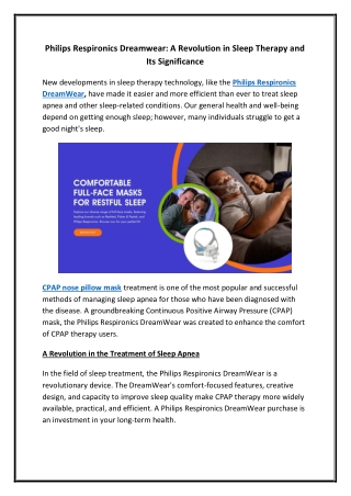 Philips Respironics Dreamwear A Revolution in Sleep Therapy and Its Significance