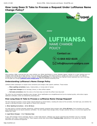 How long does it take to process a request under Lufthansa name change policy?