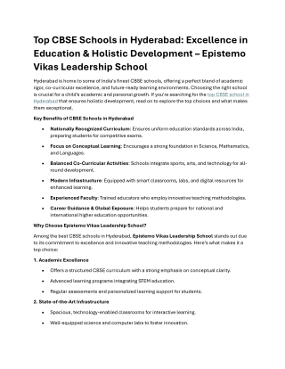 Top CBSE Schools in Hyderabad_Excellence in Education & Holistic Development – Epistemo Vikas Leadership School