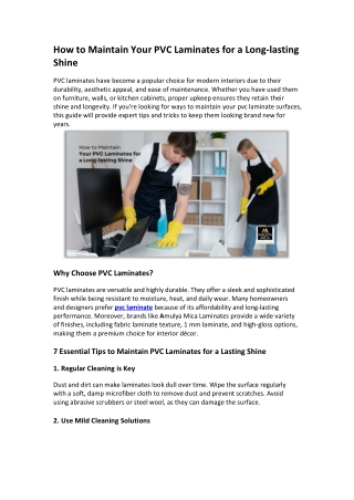 How to Maintain Your PVC Laminates for a Long-lasting Shine