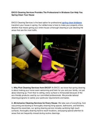 EKCO Cleaning Services Provides The Professional in Brisbane Can Help You Spring Clean Your House
