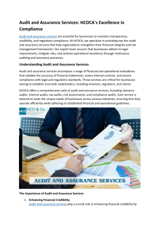 audit and assurance services hcoca s excellence