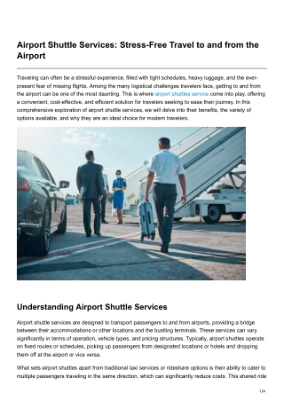 Airport Shuttle Services Stress-Free Travel to and from the Airport