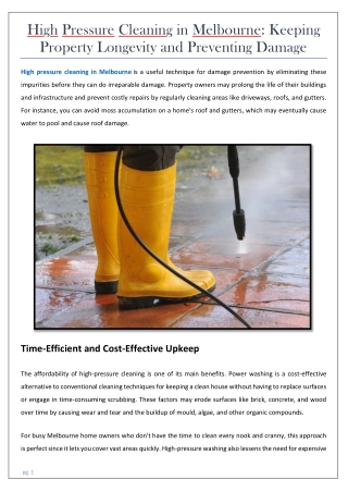 High Pressure Cleaning in Melbourne - Keep Preventing Damage of Property