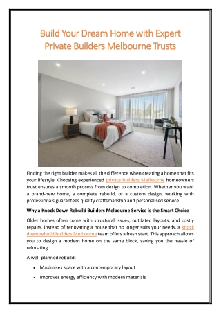Build Your Dream Home with Expert Private Builders Melbourne Trusts