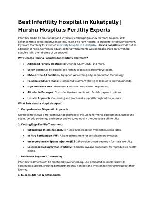 Best Infertility Hospital in Kukatpally - Harsha Hospitals Fertility Experts