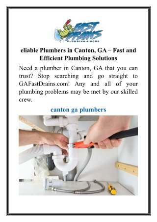 eliable plumbers in canton ga fast and efficient