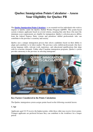 Quebec Immigration Points Calculator – Assess Your Eligibility for Quebec PR