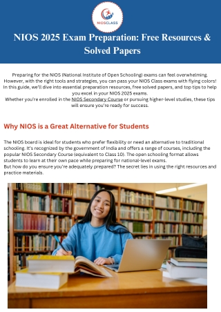 NIOS 2025 Exam Preparation Free Resources & Solved Papers
