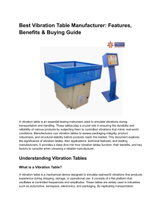 Best Vibration Table Manufacturer Features, Benefits & Buying Guide