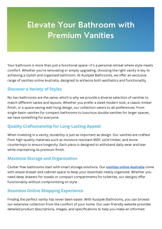 Elevate Your Bathroom with Premium Vanities