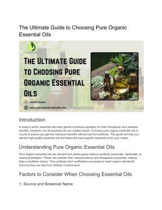 The Ultimate Guide to Choosing Pure Organic Essential Oils