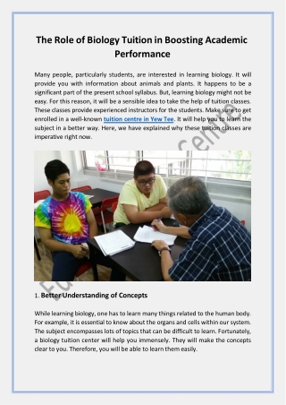 The Role of Biology Tuition in Boosting Academic Performance