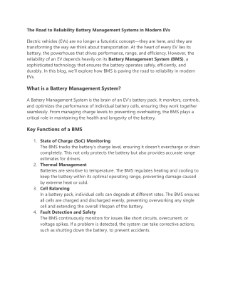 The Road to Reliability Battery Management Systems in Modern EVs
