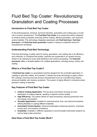 fluid bed top coater revolutionizing granulation