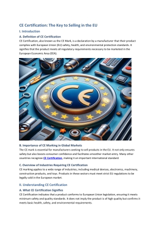 CE Certification-The Key to Selling in the EU